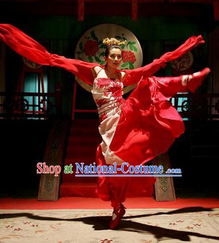 Red Silk Watersleeve Dance Costume