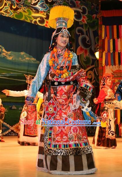 Chinese Traditional Minority Long Dress and Hat Complete Set