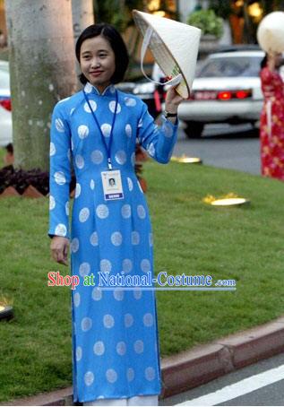 Vietnamese Traditional Blue Ladies Long Costume