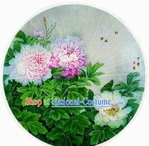 Large 40 Inch Chinese Hand Made Peony Painting Umbrella