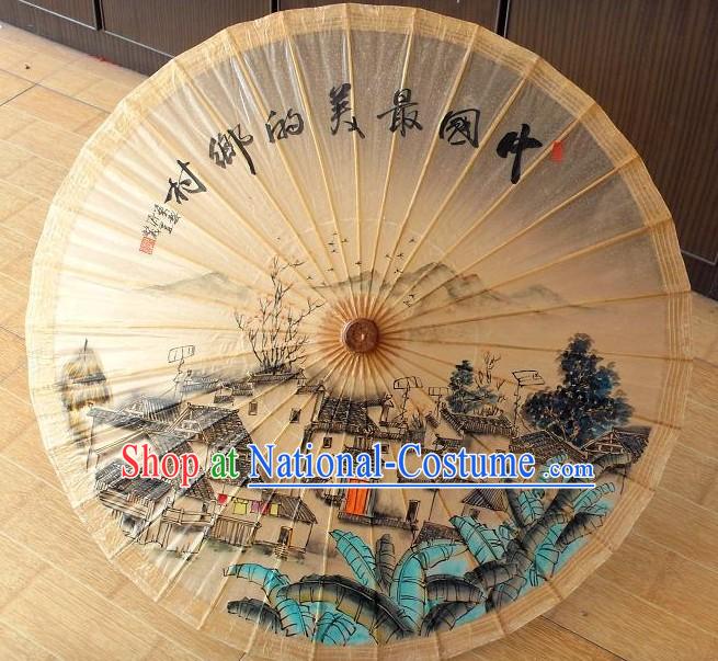 Traditional Chinese Hand Painting Beach, Rain and Sun Umbrella - China Village