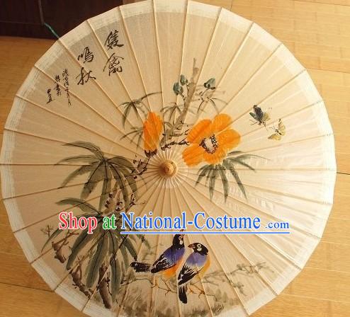 Chinese Painted Birds Paper Umbrellas