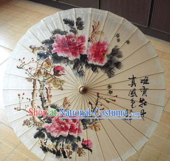 Chinese Hand Made and Painted Large Peony Painting Dance Umbrella