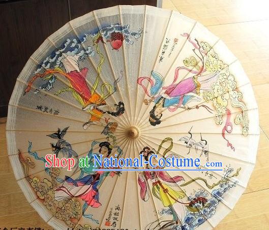 Chinese Ancient Palace Hand Painted Four Beauties Painting Umbrella