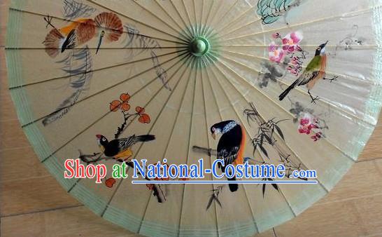 Chinese Ancient Palace Hand Painted Birds Painting Umbrella