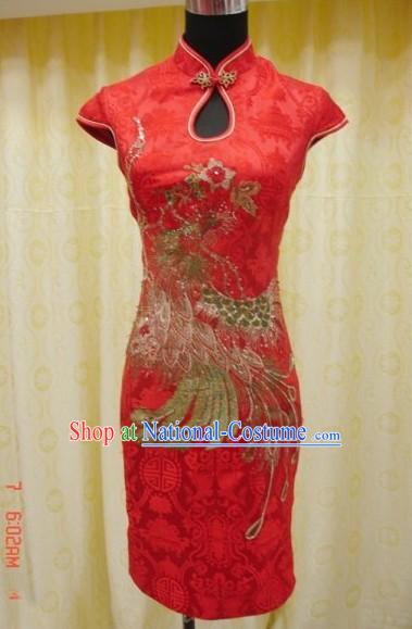 Traditoinal Lucky Red Phoenix Wedding Dress Short Qipao