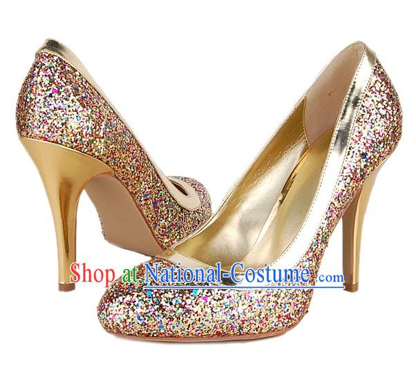 Chinese Traditional Golden Shinning Wedding Shoe