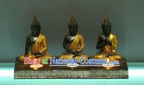 Large Southeast Asia Thai Arts Three Buddha Candlestick