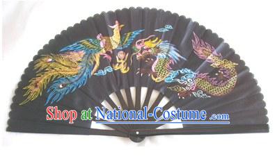 Chinese Traditional Black Phoenix and Dragon Kung Fu Dance Fan