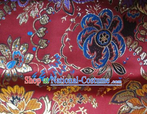 Chinese Silk Fabric with Golden Flowers