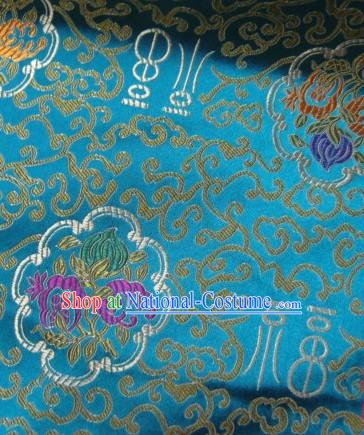 Light Blue Lucky Fu and Flower Silk Fabrics