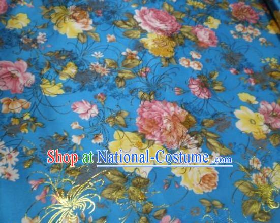 Blue Flower Brocade Fabric