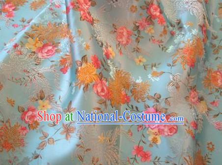 Light Blue Flower Phoenix Brocade Fabric