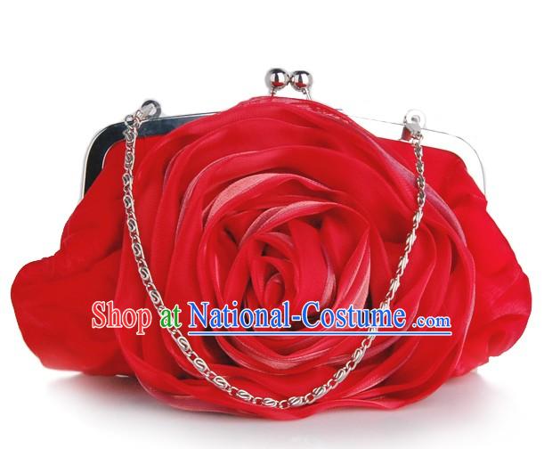 Red Rose Chinese Wedding Silk Brocade Handbags