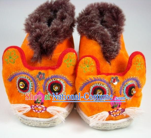 Kids Chinese Traditional Shoes _ Handmade Winter Tiger Shoes