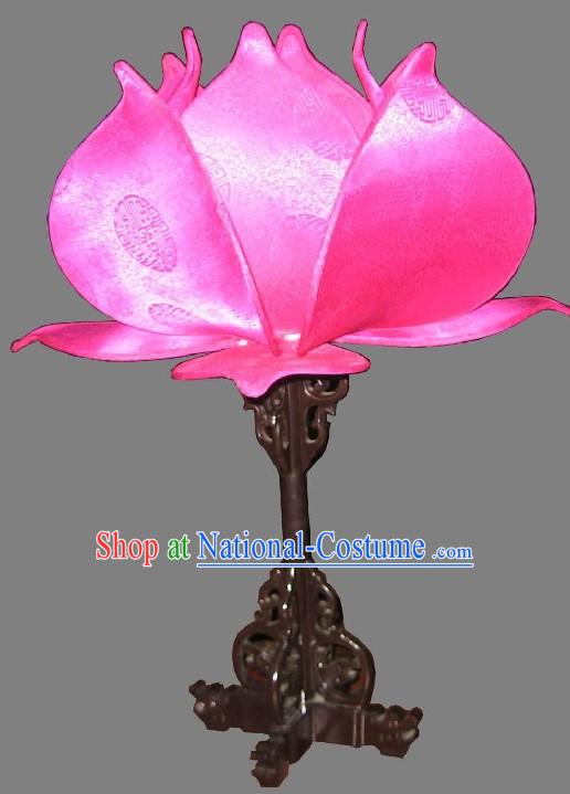 Chinese Lotus Ancient Lanterns _ Wood and Silk Desk Lanterns