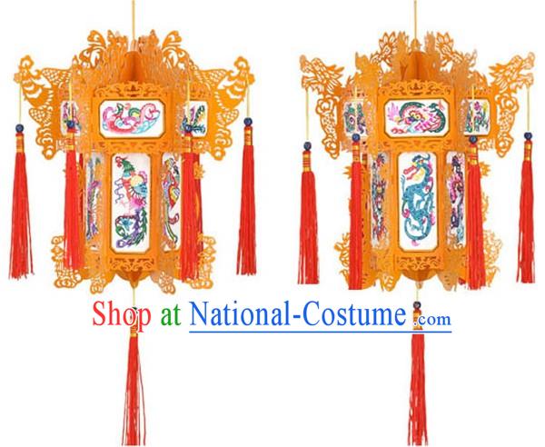 Hand Made Chinese Traditional Paper Palace Lantern - Dragon and Phoenix _red_