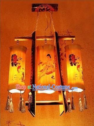 Chinese Hand Made Bamboo Ceiling Lanterns Set