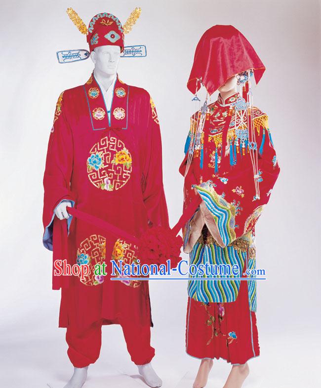 Chinese Ancient Wedding Hats and Costume 2 Sets