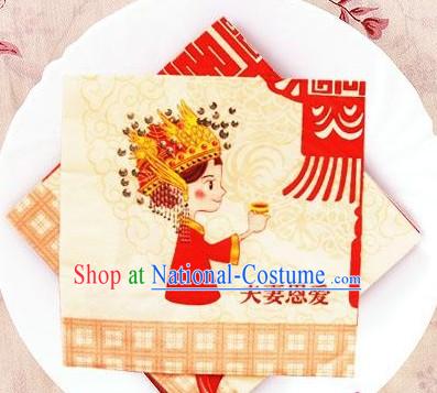 Traditional Chinese Style Three-ply Happy Bride Wedding Napkin