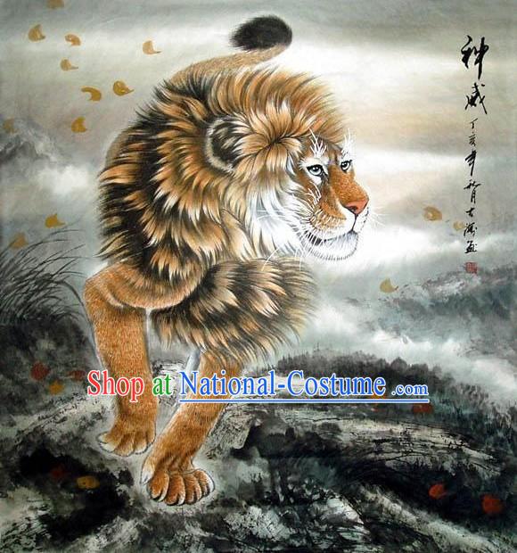 Traditional Chinese Lion Painting by He Dahai