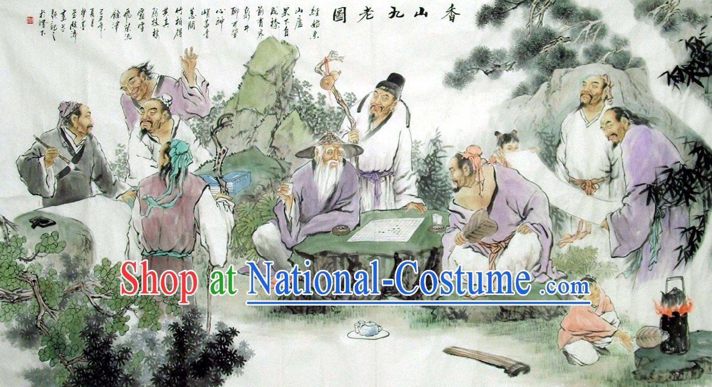 Chinese Figure Painting - Nine Old Men Live Inside Xiang Mountain