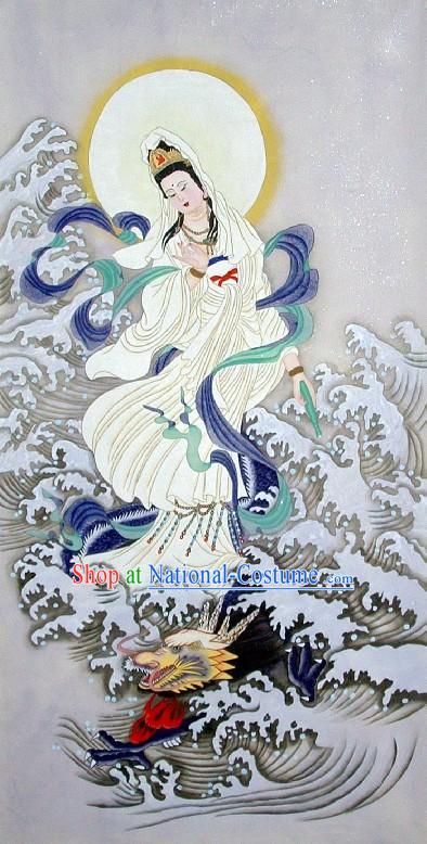 Traditional Chinese Painting - Kwan-yin and Dragon by Qing Shaoping