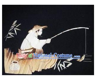 Chinese Handmade Wheat Painting - Fishing