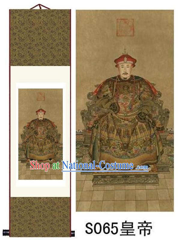 Chinese Silk Qing Emperor Portait Painting