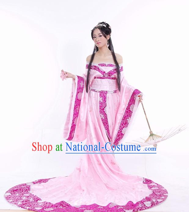 Chinese Traditional Long Tail Wedding Dress Complete Set