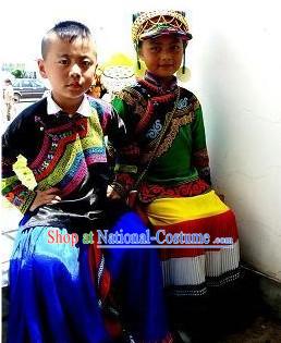 Chinese Yi Minority Dresses 2 Sets for Boys and Girls