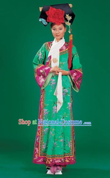 China Manchu Minority Ethnic Dress and Hat Complete Set