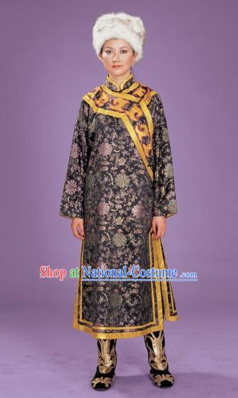 Chinese Hezhe Minority Dress and Hat Complete Set