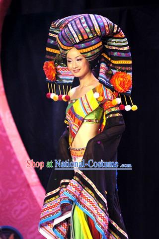 Chinese Folk Minority Costume and Hat Complete Set