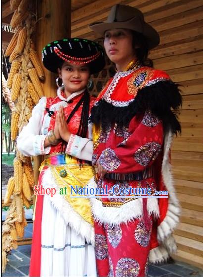 Chinese Pumi Minority Dress 2 Sets for Men and Women