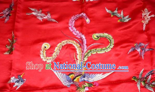 Chinese Traditional Silk Wedding Embroidery Fabric Bedcover - Hundreds of Birds Worshiping Phoenix