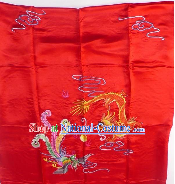 Chinese Classic Lucky Red Hand Embroidery Silk Bedcover - Dragon and Phoenix