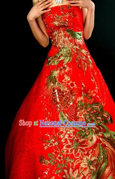 Traditional Stunning Made to Order Lucky Red Large Phoenix Long Wedding Dress