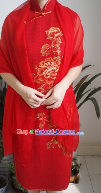 Traditional Mandarin Handmade and Painted Peony Silk Cheongsam