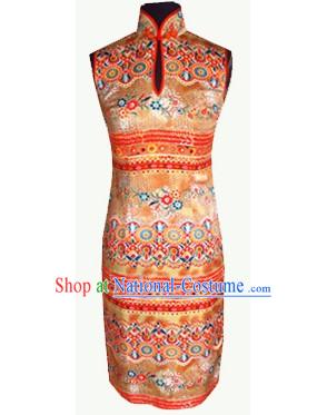 Traditional Mandarin Handmade Colorful Flowery Silk Cheongsam