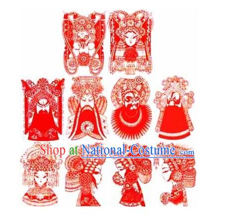 Large Chinese Traditional Handmade Opera Mask Papercut _10 pieces set_