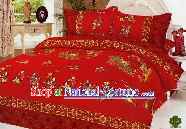 Chinese Stunning Cotton Wedding Bed Sheet Set_Four Pieces_- Have Sons Early