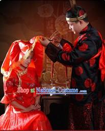 Supreme Chinese Traditional Wedding Clothing 2 Complete Sets for Bride and Bridegroom