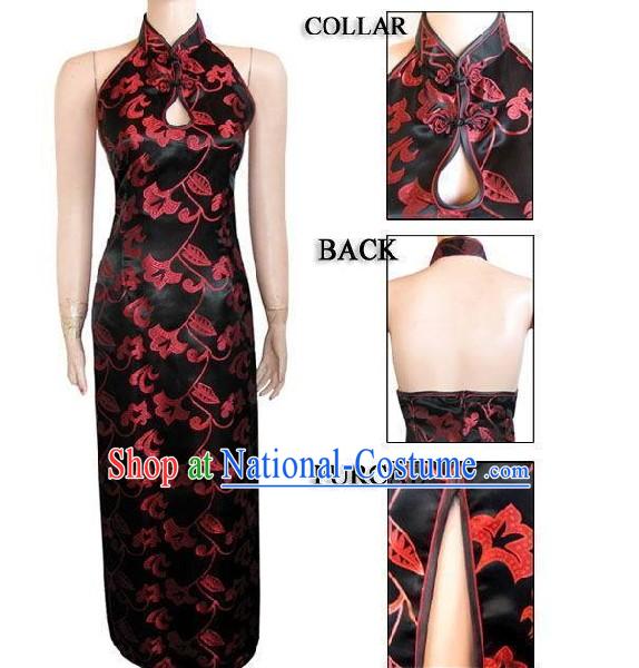 Chinese Traditional Rui Fu Xiang Black Cheongsam - Morning Glory