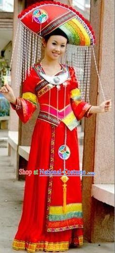 Chinese Traditional Minority Outfit and Hat Complete Set