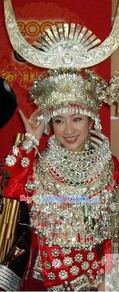 Chinese Traditional Minority Wedding Dress Complete Set for Bride