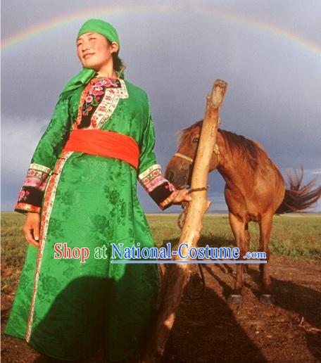 Traditional Mongolian Embroidered Clothing and Hat Complete Set