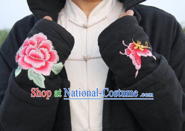 Peony and Butterfly Embroidery Kung Fu Glove Pair