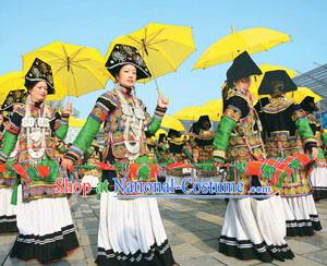 Chinese Traditional Yi Minority Clothing and Hat Complete Set