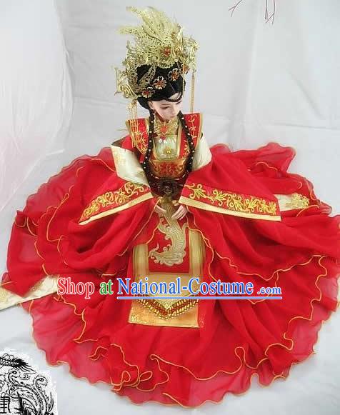 Chinese Ancient Princess Bride Wedding Dress, Hair Decoration and Wig Complete Set